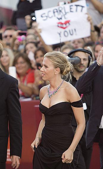 Scarlett Johansson deep sexy cleavage at Under The Skin Premiere at the 70th Venice Film Festival