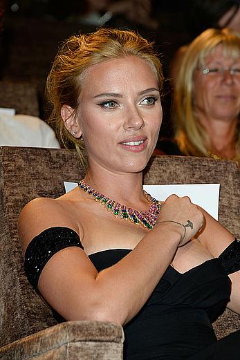 Scarlett Johansson deep sexy cleavage at Under The Skin Premiere at the 70th Venice Film Festival