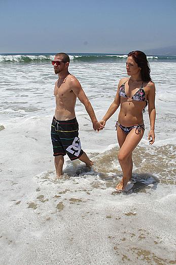 Sharna Burgess in bikni on a beach in Malibu