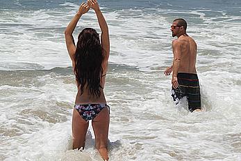 Sharna Burgess in bikni on a beach in Malibu