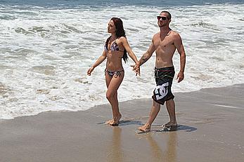 Sharna Burgess in bikni on a beach in Malibu