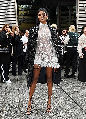 Simone Ashley see through to boobs at Valentino Womenswear Spring-Summer 2023 show during Paris Fashion Week