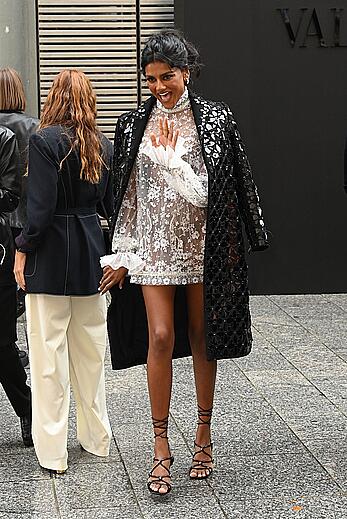 Simone Ashley see through to boobs at Valentino Womenswear Spring-Summer 2023 show during Paris Fashion Week