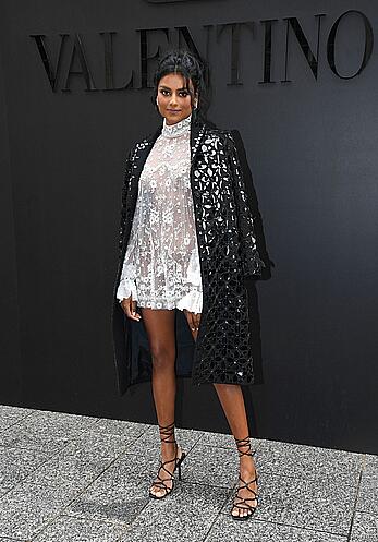 Simone Ashley see through to boobs at Valentino Womenswear Spring-Summer 2023 show during Paris Fashion Week