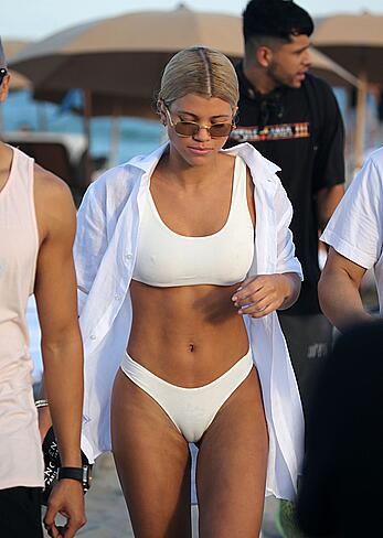 Sofia Richie camel toe and pokies in a bikini in Miami