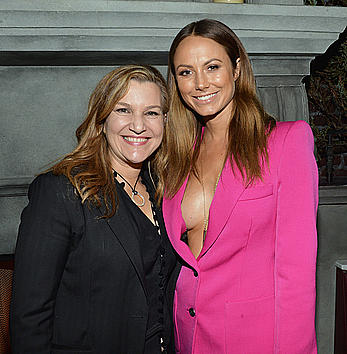 Stacy Keibler without bra under pink jacket at Vanity Fair & FIAT Young Hollywood event