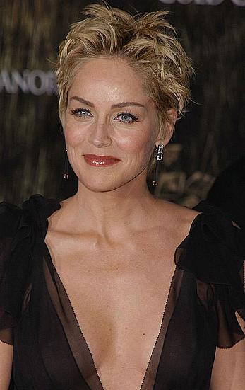 Sharon Stone posing in see through dress