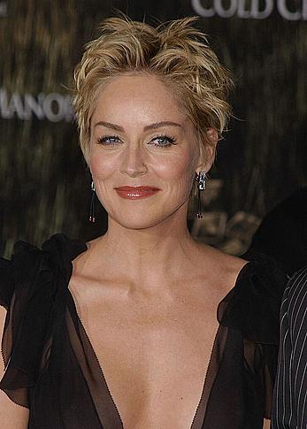 Sharon Stone posing in see through dress