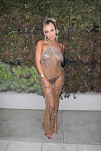 Tana Mongeau braless in see through dress at Grammy after party in Los Angeles