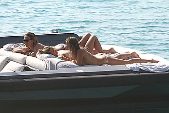 Tania Cagnotto sunbathing topless on a boat