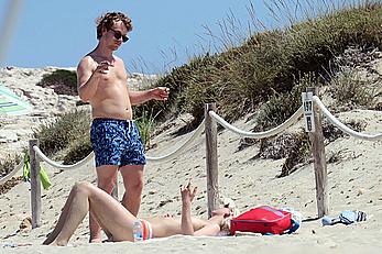 Teliz Alley girlfriend of Alfie Allen topless on a beach in Formentera