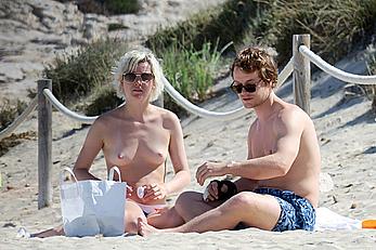 Teliz Alley girlfriend of Alfie Allen topless on a beach in Formentera