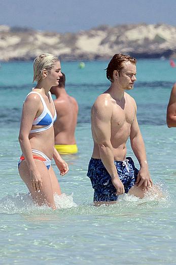 Teliz Alley girlfriend of Alfie Allen topless on a beach in Formentera