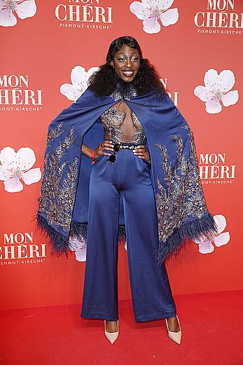 Toni Dreher-Adenuga braless in see through top during the 10th Mon Cheri Barbara Tag at Isarpost in Munich