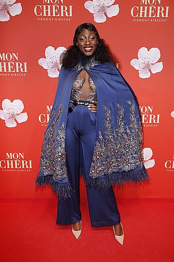 Toni Dreher-Adenuga braless in see through top during the 10th Mon Cheri Barbara Tag at Isarpost in Munich