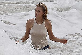 Toni Garrn nude tits under transparent wet top