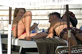 Toni Garrn topless on a beach in Mallorca