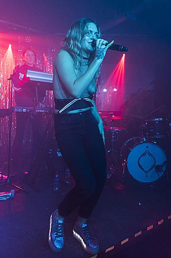 Tove Lo performing topless during a special album launch In East London