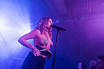 Tove Lo performing topless during a special album launch In East London