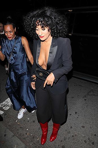 Tracee Ellis Ross downblouse atr Drake's Birthday party