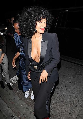 Tracee Ellis Ross downblouse atr Drake's Birthday party