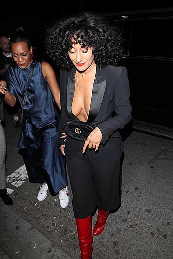 Tracee Ellis Ross downblouse atr Drake's Birthday party