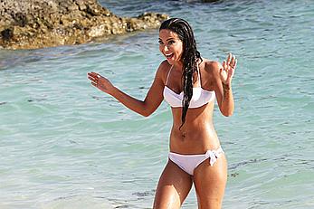 Tulisa Contostavlos in white bikini in Bermuda