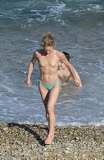 French actress and singer Vanessa Paradis caught topless on a beach in Greece