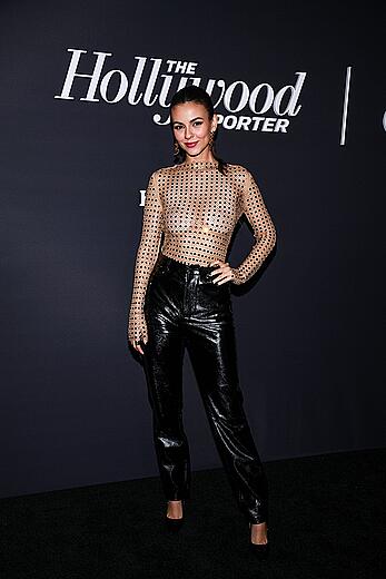 Victoria Justice in tight see through top at The Hollywood Reporter x TikTok Oscar Nominee party