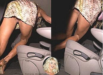 Victoria Silvsted upskirt flashing her nude pussy