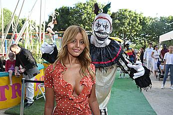 Zahia Dehar upskirt and boob slip at the Opening of The Tuileries Fun Fair in Paris