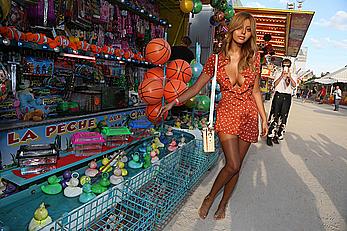 Zahia Dehar upskirt and boob slip at the Opening of The Tuileries Fun Fair in Paris