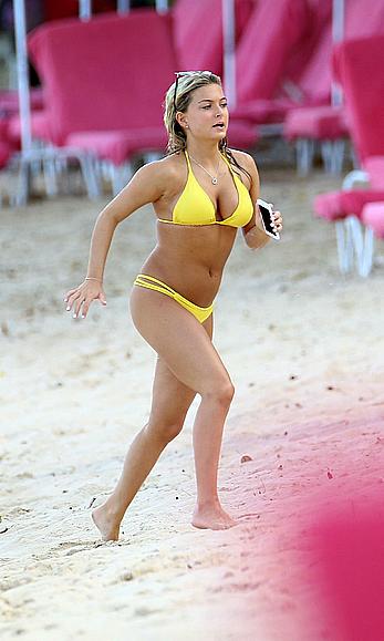 Zara Holland sexy in yellow bikini in Barbados