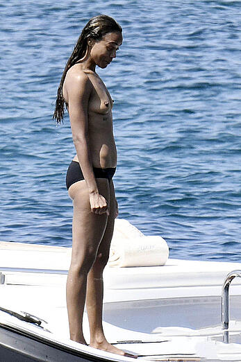 Zoe Saldana topless on a yacht in Italy