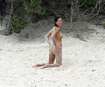 Lucy Clarkson fully nude on a beach in Majorca