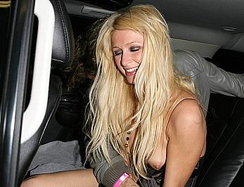 Paris Hilton titslip in a car paparazzi shots