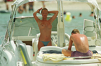 Tracy Shaw caught topless on a yacht